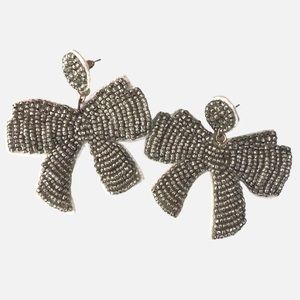 Boutique Beaded Bow Statement Holiday Earrings